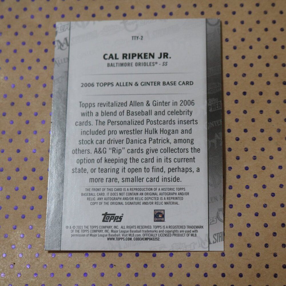 Cal Ripken Jr TTY-2 Baseball Card - Picture 2 of 2